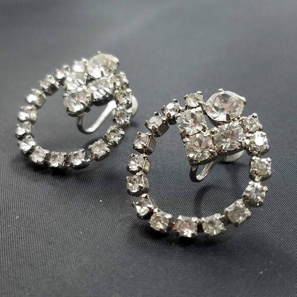 Vintage Coro Rhinestone Earrings Silver Tone Screw Back Wedding Bridal 1950s - Picture 8 of 10